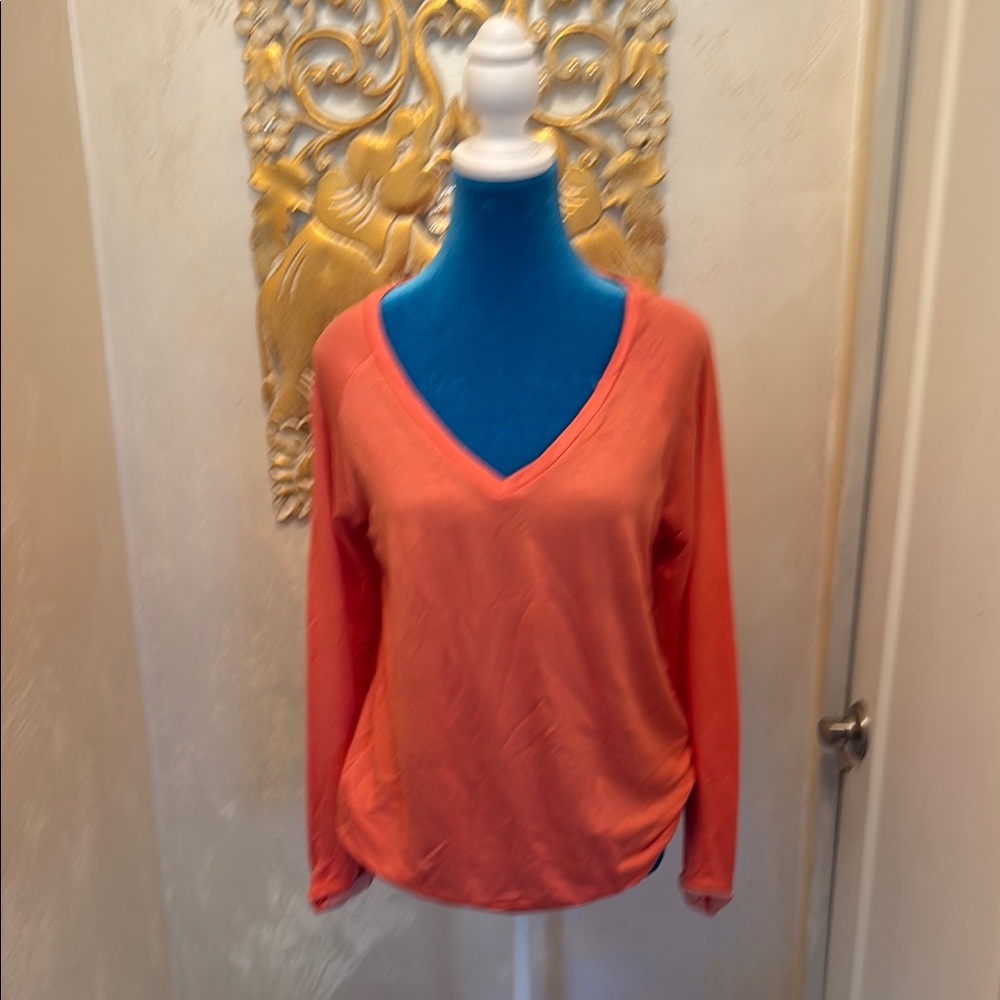Long Sleeve Orange Blouse with V-Neck